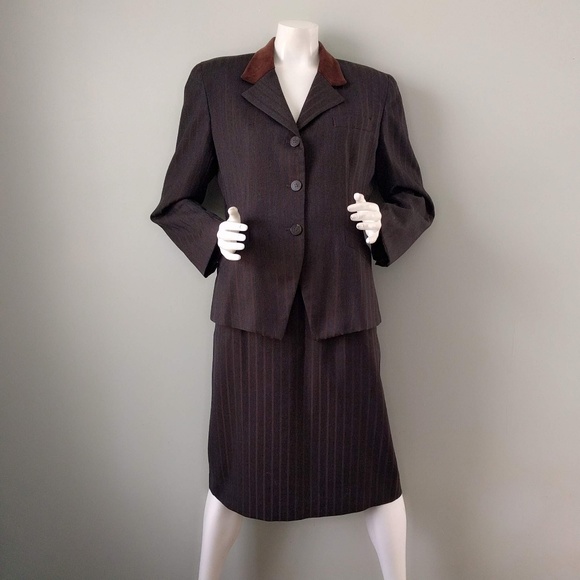 Vtg Christian Dior Velvet & Wool Pinstripe Suit L - Picture 1 of 6